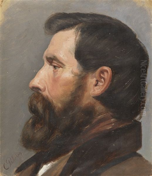 Mannerkopf Im Profil Oil Painting by Carl Theodor Von Piloty