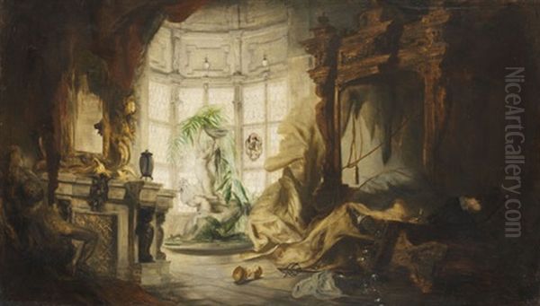 Interieur Mit Tod Don Juans Oil Painting by Carl Theodor Von Piloty