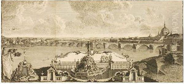 Augustusbrucke Oil Painting by Christian Friedrich Boetius