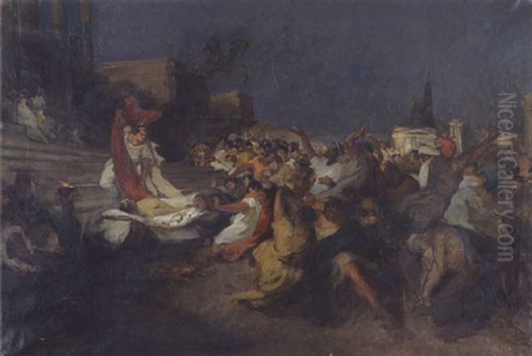 Die Rede Des Marcus Antonius Bei Der Begrabnisfeier Fur Julius Caesar Oil Painting by Carl Theodor Von Piloty
