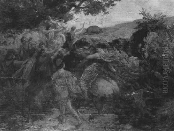 Die Eberjagd Oil Painting by Carl Theodor Von Piloty