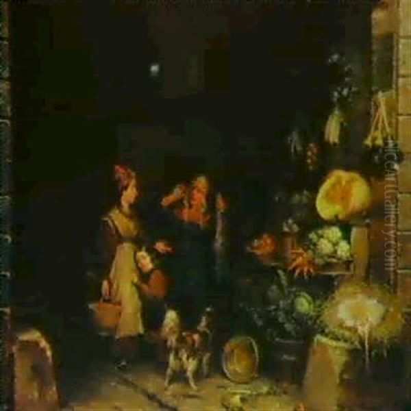 Chez La Marchande Oil Painting by Hippolyte Alexandre Pinart