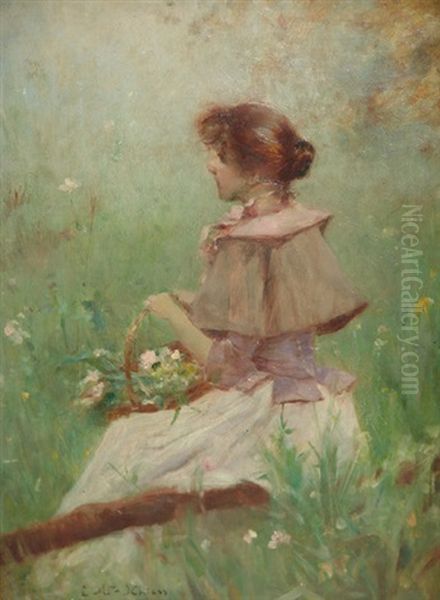 Jeune Fille Dans Le Jardin Oil Painting by Emile Auguste Pinchart