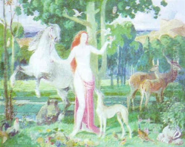 Le Jardin D'eden Oil Painting by Joseph Porphyre Pinchon