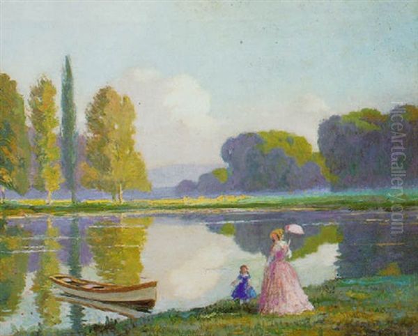 Promenade Au Bord De L'eau Oil Painting by Joseph Porphyre Pinchon