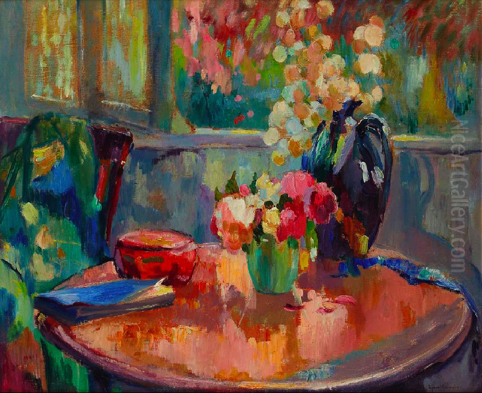 Vases De Fleurs Sur Le Gueridon Oil Painting by Robert Antoine Pinchon