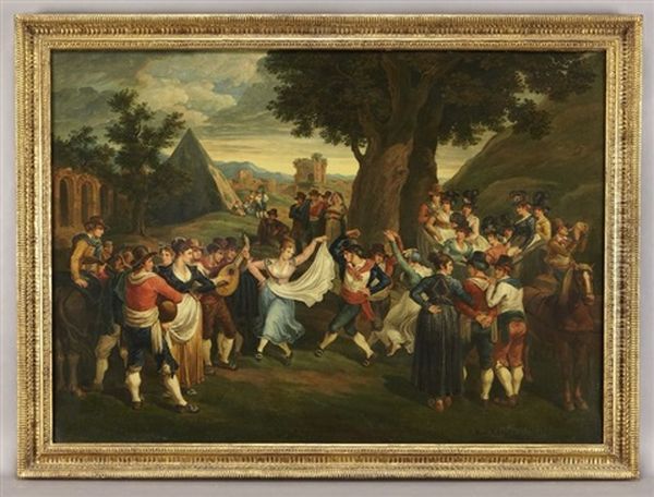 Fiesta In Italy (italian Peasant Scene) Oil Painting by Bartolomeo Pinelli