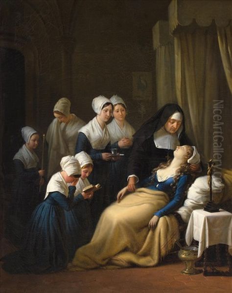La Mort D'une Orpheline Oil Painting by Edouard Pingret