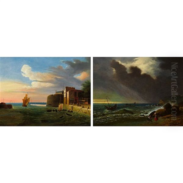 Zwei Marinestucke Oil Painting by Edouard Pingret