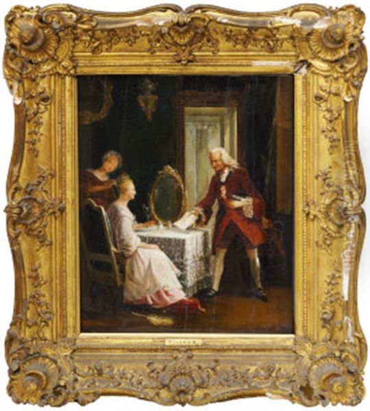 A Lady Being Attended To At Her Dressing Table Oil Painting by Edouard Pingret