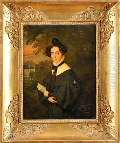 Portrait De Madame Pierre Antoine Godard Desmaret, Epouse Du Proprietaire Des Cristalleries De Baccarat Oil Painting by Edouard Pingret