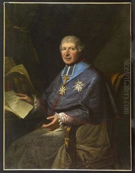 Portrait De Monsieur De Lafarre, Archeveque De Sens, Premier Aumonier De S.a.r. Madame, Duchesse D'angouleme Oil Painting by Edouard Pingret