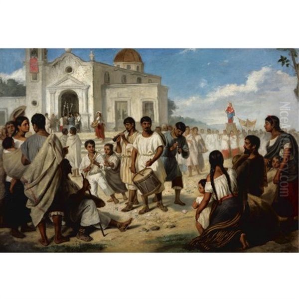 Procesion De La Virgen Oil Painting by Edouard Pingret
