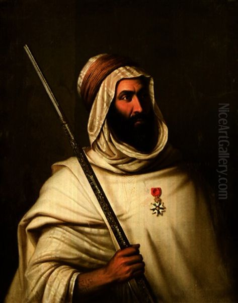 Portrait D'amar Ben Ferhat, Bachagha Des Ouled Aiad Oil Painting by Edouard Pingret