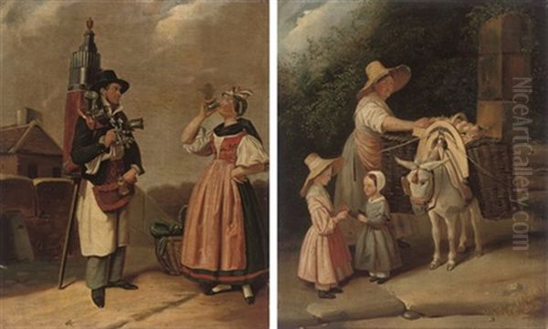 Off To Market (+ The Water Seller; Pair) Oil Painting by Edouard Pingret