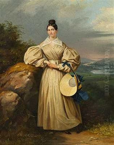 Ung Pige I Landskab Oil Painting by Edouard Pingret