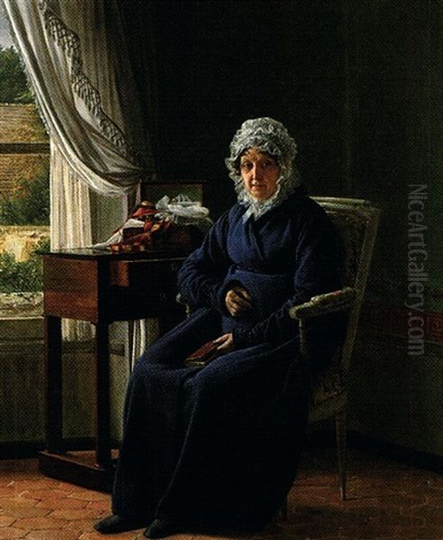 Portrait De Femme Dans Un Interieur Oil Painting by Edouard Pingret