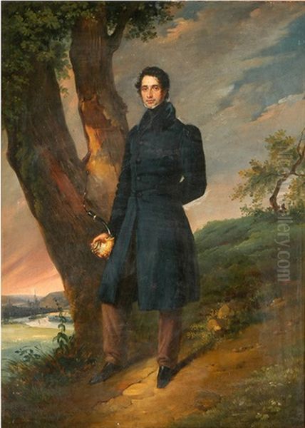 Bildnis Eines Edelmannes, Eine Pfeife In Der Hand Haltend Oil Painting by Edouard Pingret
