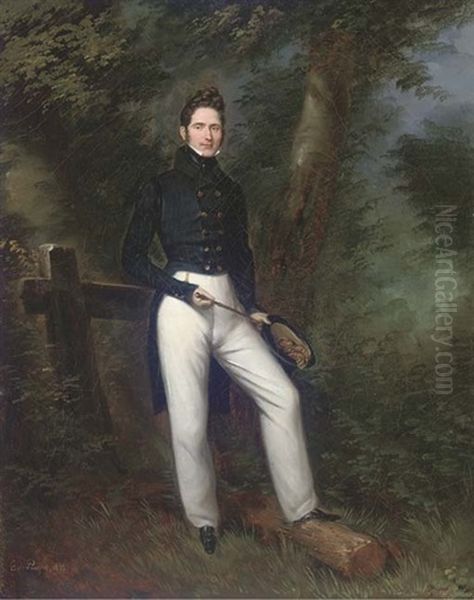 A Gentleman At A Forest Stile Oil Painting by Edouard Pingret