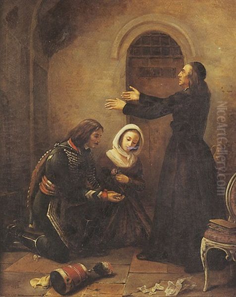 Scene D'un Lieutenant Du 8e Regiment De Hussard Oil Painting by Edouard Pingret