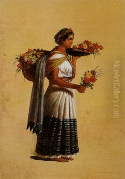 Marchande De Fleurs De Ste. Augustine Oil Painting by Edouard Pingret