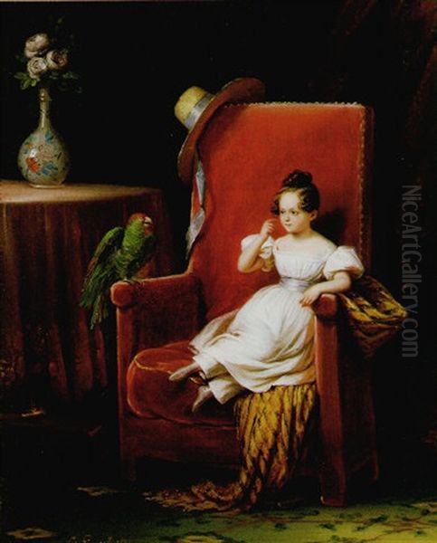Jeune Fille Assise Oil Painting by Edouard Pingret