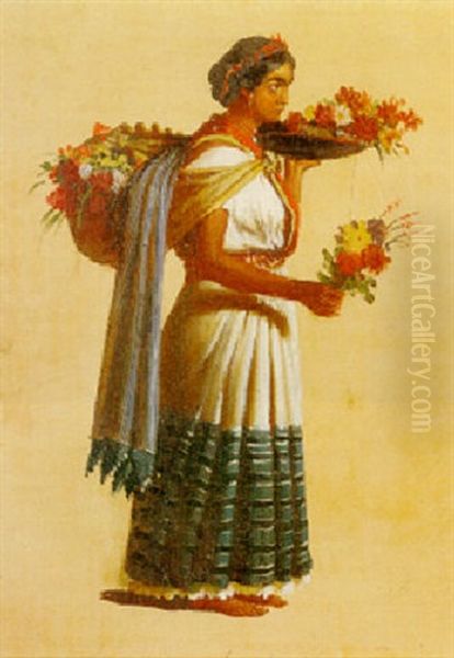 Machande De Fleurs De Ste. Augustine Oil Painting by Edouard Pingret