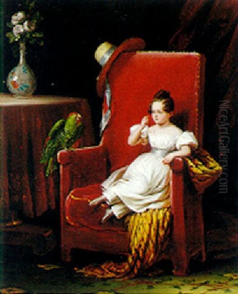 Her Favorite Pet Oil Painting by Edouard Pingret