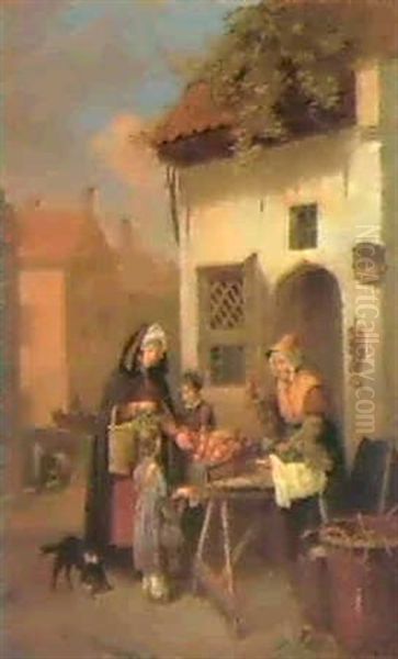 Bij De Fruitverkoopster Oil Painting by Josef Pinnoy