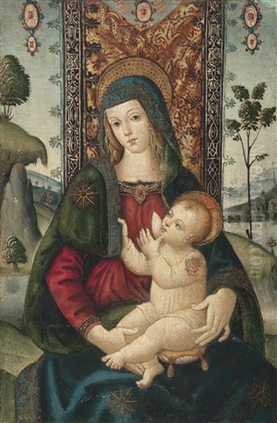 Thronende Madonna Mit Kind In Einer Landschaft Oil Painting by Bernardino di Betto (Pinturicchio)