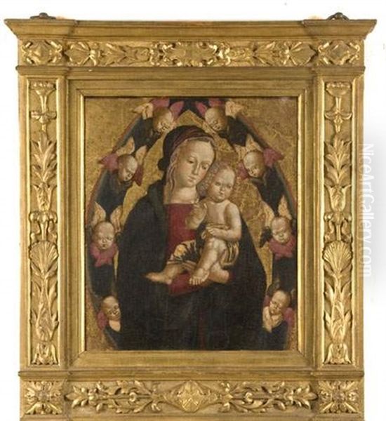 Vierge A L'enfant Dans Une Mandorle D'anges Oil Painting by Bernardino di Betto (Pinturicchio)