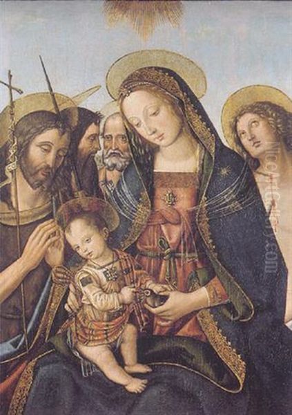 Vierge A L'enfant Avec Les Saint Jean-baptiste, Sebastien, Pierre Et Paul Oil Painting by Bernardino di Betto (Pinturicchio)