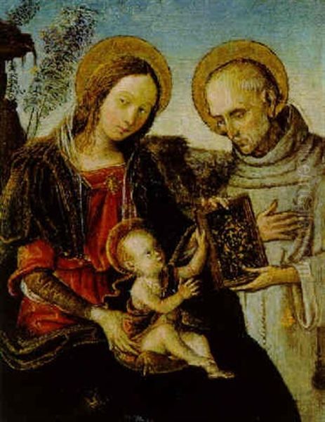 La Madonna Col Bambino, Cui San Bernardino Offre Il Suo Libro Oil Painting by Bernardino di Betto (Pinturicchio)
