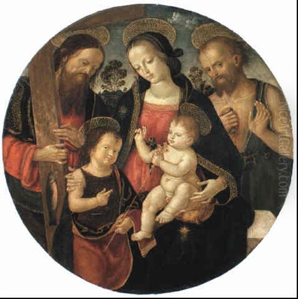 The Madonna And Child With The St. John The Baptist, Andrew And Jerome Oil Painting by Bernardino di Betto (Pinturicchio)