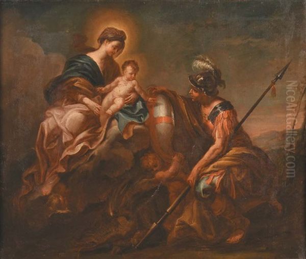 Madonna Con Bambino E San Giorgio Con Lo Scudo Di Genova Oil Painting by Domenico Piola