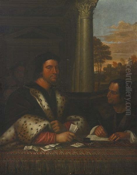 Portrait Of Ferry Carondelet And His Secretaries Oil Painting by Sebastiano Del Piombo