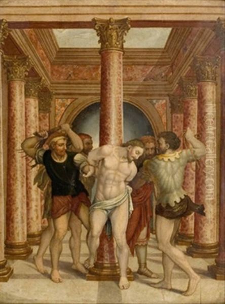 Die Geiselung Christi In Einem Renaissance-palast Oil Painting by Sebastiano Del Piombo