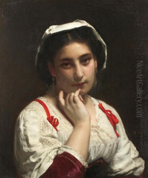 Portait Of Lady Oil Painting by Etienne Adolphe Piot