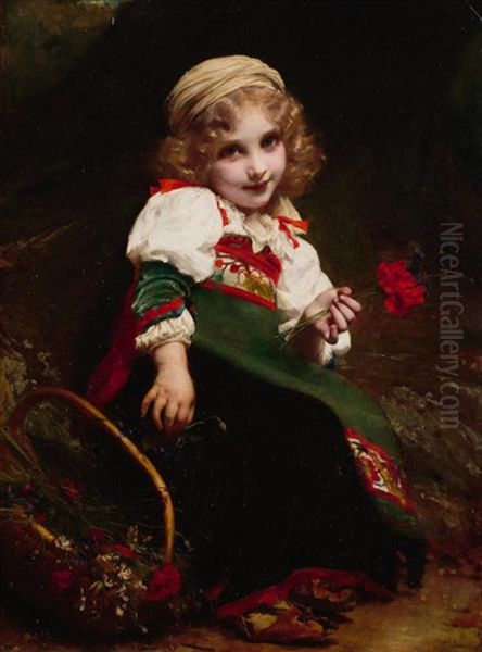 The Little Flower Gatherer Oil Painting by Etienne Adolphe Piot