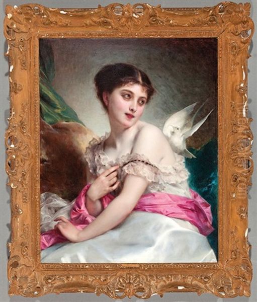 Portrait Of An Innocent Beauty Oil Painting by Etienne Adolphe Piot