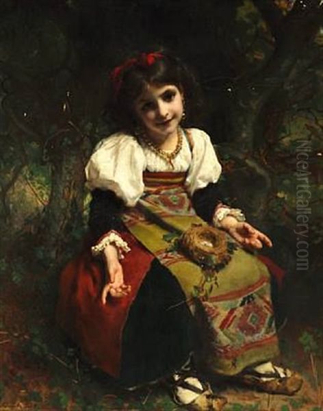 Italian Girl With A Nest With Eggs In Her Lap Oil Painting by Etienne Adolphe Piot
