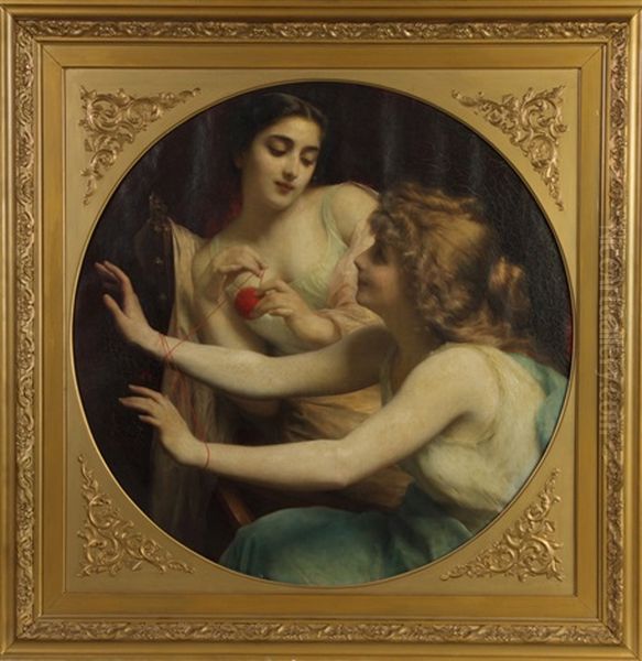 Ladies W/yarn Oil Painting by Etienne Adolphe Piot