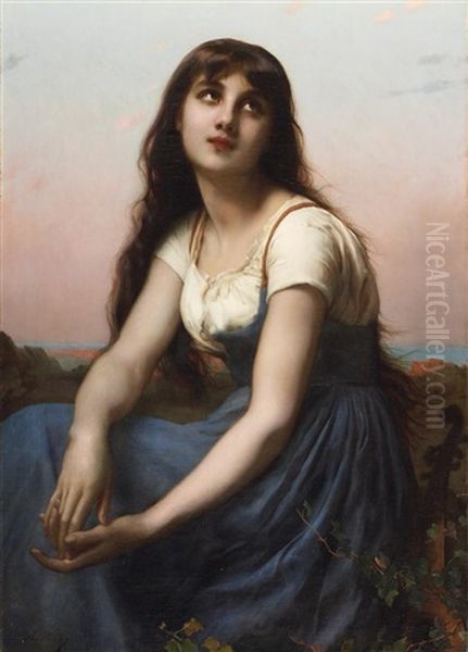Junge Schonheit Mit Laute Vor Italienischer Landschaft Oil Painting by Etienne Adolphe Piot