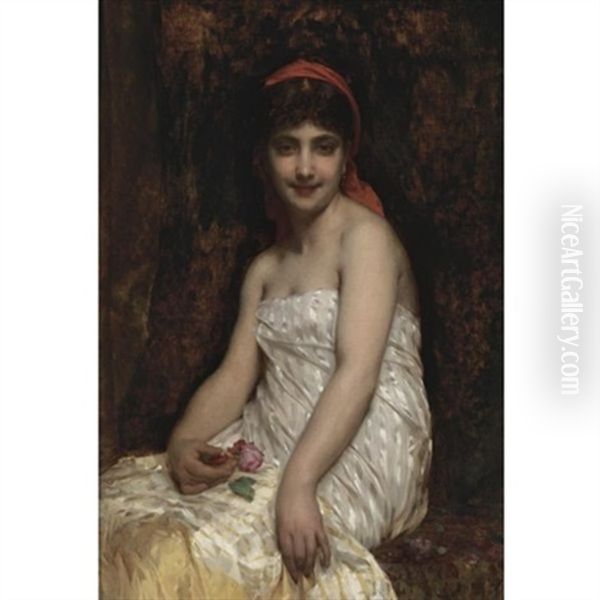 The Pink Rose Oil Painting by Etienne Adolphe Piot