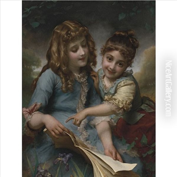The Reading Lesson Oil Painting by Etienne Adolphe Piot