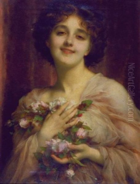 Woman With Blossoms Oil Painting by Etienne Adolphe Piot