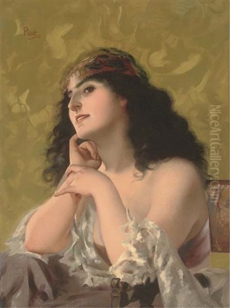 An Oriental Beauty Oil Painting by Etienne Adolphe Piot