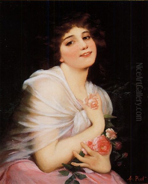 A Beautiful Young Girl With Flowers Oil Painting by Etienne Adolphe Piot