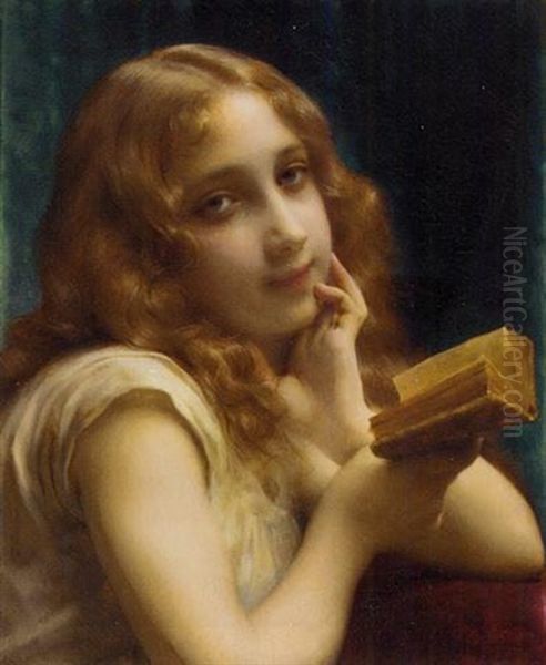 A Young Girl Reading Oil Painting by Etienne Adolphe Piot