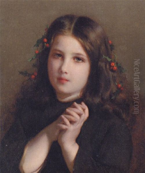 Holly Oil Painting by Etienne Adolphe Piot